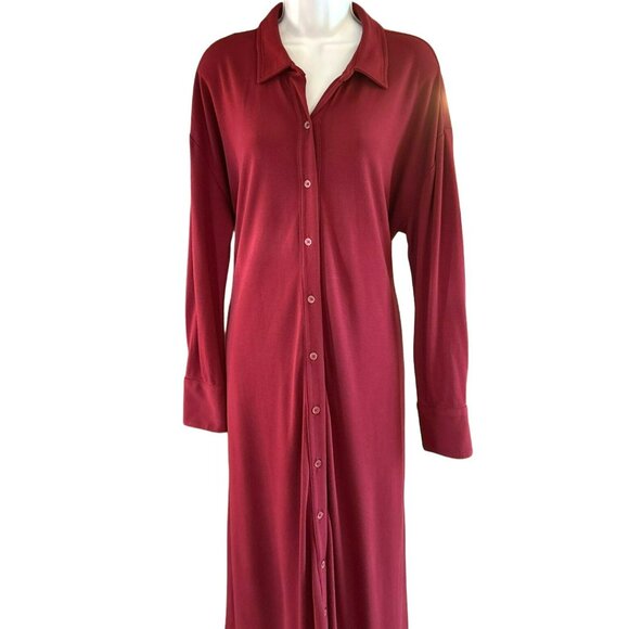 Jason Wu Long Sleeve Button-Down Midi Dress Red Size Large Retro Style Comfy - Picture 3 of 6